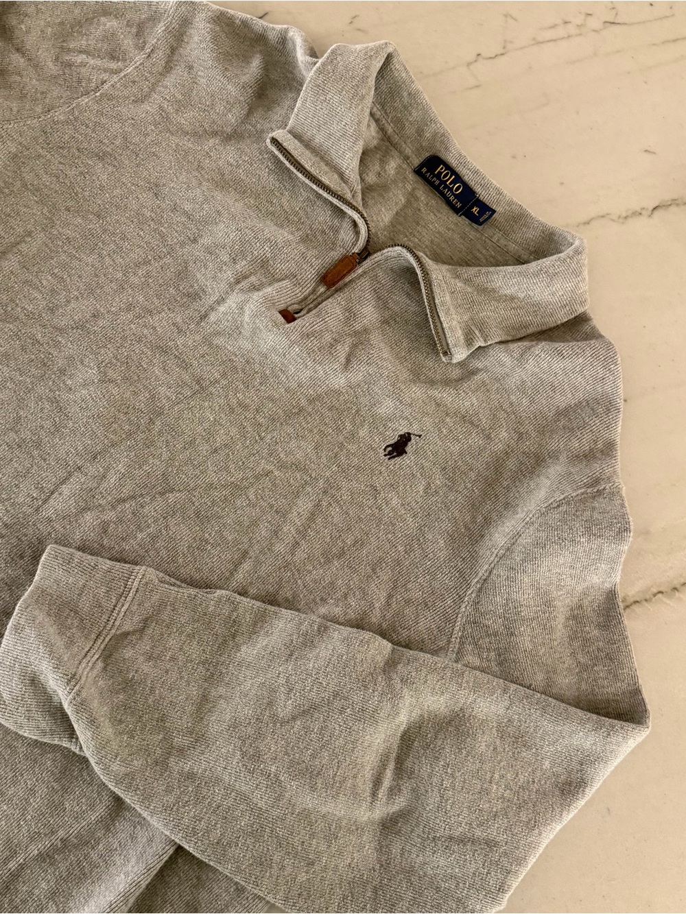 Polo Ralph Lauren Mens XL Quarter Zip Pullover Sweater Winter Gray Cotton
